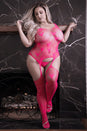 Fantasy Lingerie - Sheer Fantasy - Devotion Gartered Bodystocking & G-String - Pink - Queen Size - Stag Shop