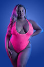 Fantasy Lingerie - Glow - Electric Haze Fishnet Teddy - Neon Pink - Queen Size - Stag Shop