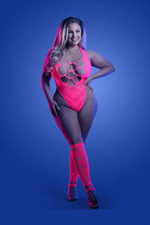 Fantasy Lingerie - Glow - Flashback Rhinestone Teddy & Gloves - Plus - Stag Shop