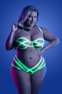 Thumbnail for Fantasy Lingerie - Glow - Mirage Bandage Bra and Panty Set - Neon Green - Queen Size - Stag Shop