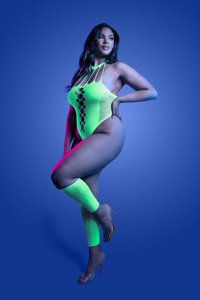 Fantasy Lingerie - Glow - Pressure Point Rhinestone Teddy & Arm Warmers - Plus Size - Stag Shop