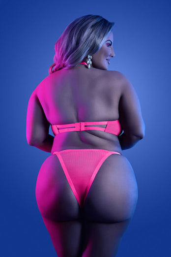 Fantasy Lingerie - Glow - Slow Motion Bra & Panty - Neon Pink - Queen Size - Stag Shop