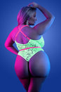 Fantasy Lingerie - Glow - Spotlight Lace Teddy - Neon Green - Queen Size - Stag Shop
