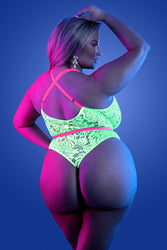 Fantasy Lingerie - Glow - Spotlight Lace Teddy - Neon Green - Queen Size - Stag Shop