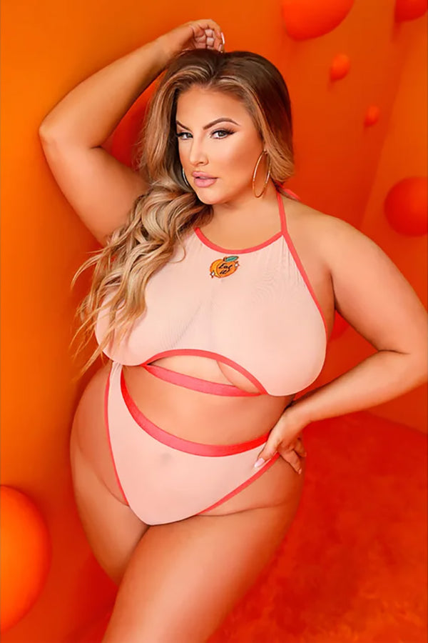 Fantasy Lingerie - Vibes - Just Peachy Bralette & Panty Set - Peach/Red - Queen Size - Stag Shop