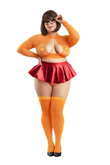 Fantasy Lingerie - Play - Mystery Mistress Costume Set - Orange/Red - Plus Size - Stag Shop