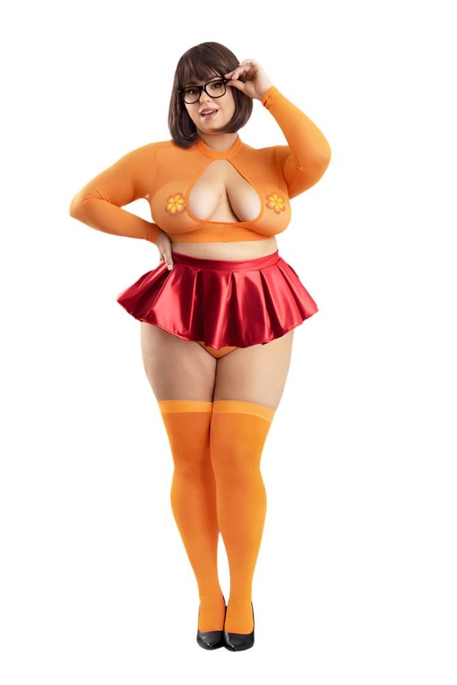 Fantasy Lingerie - Play - Mystery Mistress Costume Set - Orange/Red - Plus Size - Stag Shop