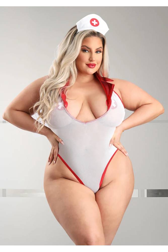 Fantasy Lingerie - Play - Pulse Check Nurse Costume Set - Plus Size - White/Red - Stag Shop