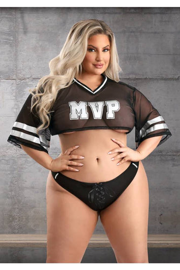 Fantasy Lingerie - Play - Real MVP Football Fan Costume Set - Plus Size - Black - Stag Shop