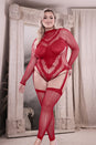 Fantasy Lingerie - Sheer Fantasy - Infatuation Bodystocking - Red - Queen Size - Stag Shop