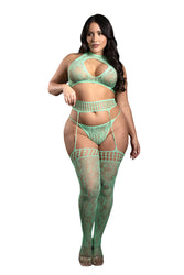 Fantasy Lingerie - Sheer - Heart Of Glass 3PC Set - Plus Size - Stag Shop