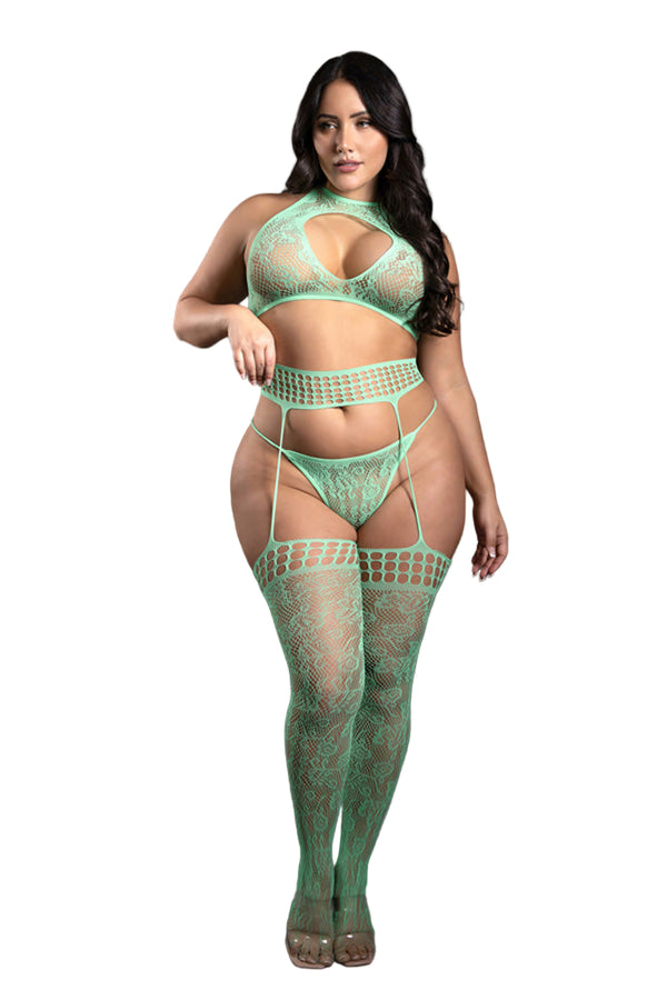 Fantasy Lingerie - Sheer - Heart Of Glass 3PC Set - Plus Size - Stag Shop