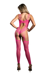 Fantasy Lingerie - Sheer - Next To You Crotchless Teddy With Attached Stockings - Stag Shop