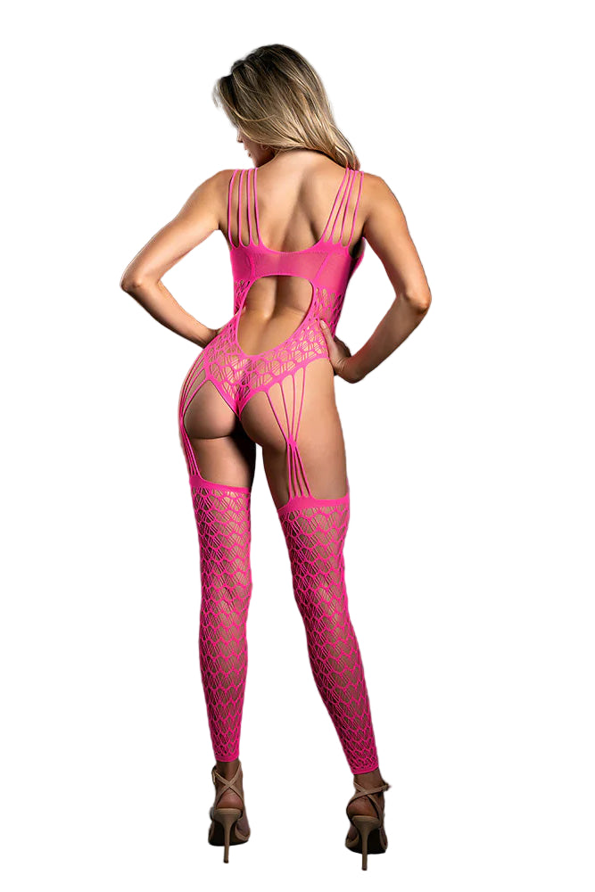 Fantasy Lingerie - Sheer - Next To You Crotchless Teddy With Attached Stockings - Stag Shop
