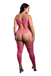 Fantasy Lingerie - Sheer - Next To You Crotchless Teddy With Attached Stockings - Plus Size - Stag Shop