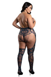 Fantasy Lingerie - Sheer - No Mistakes Teddy With Gartered Stockings - Plus Size - Stag Shop