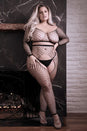 Fantasy Lingerie - Sheer Fantasy - Stunner Long Sleeve Top & Crotchless Tights - Black - Queen Size - Stag Shop