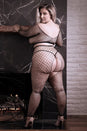 Fantasy Lingerie - Sheer Fantasy - Stunner Long Sleeve Top & Crotchless Tights - Black - Queen Size - Stag Shop