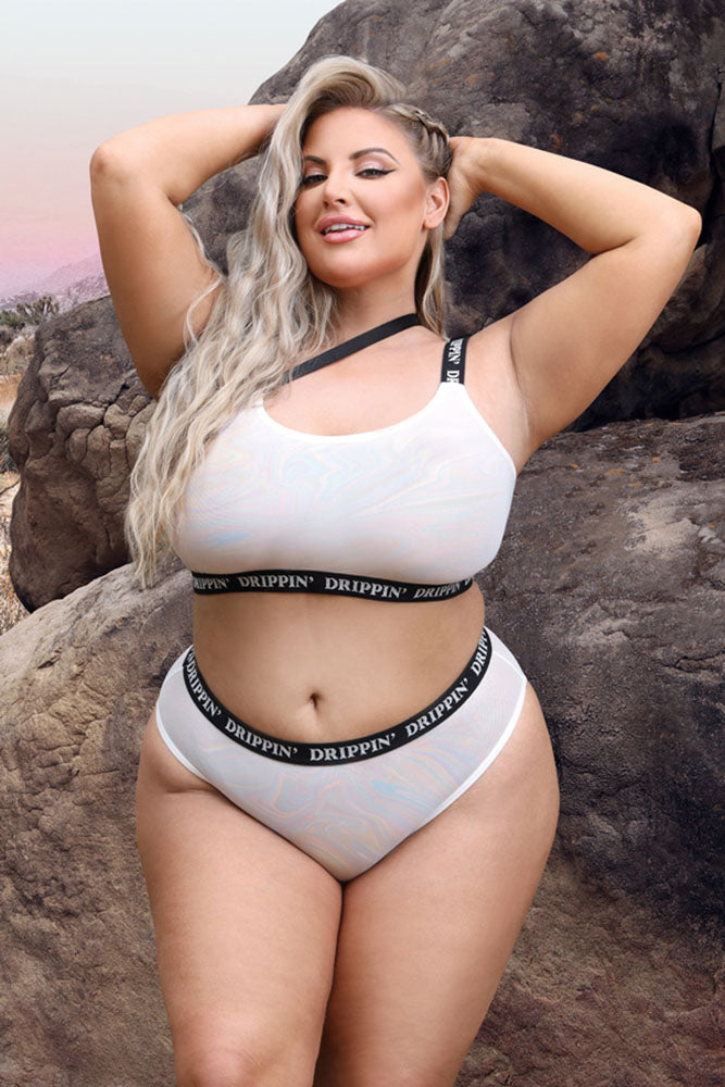 Fantasy Lingerie - Vibes - Drippin' Crop Top & Panty - White - Queen Size - Stag Shop