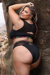 Fantasy Lingerie - Vibes - Fuck Labels Crop Top and High Waist Bottoms - Black - Queen Size - Stag Shop