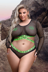 Fantasy Lingerie - Vibes - Fuck Ur Rules Crop Top, Panty & Pasties - Black - Queen Size - Stag Shop