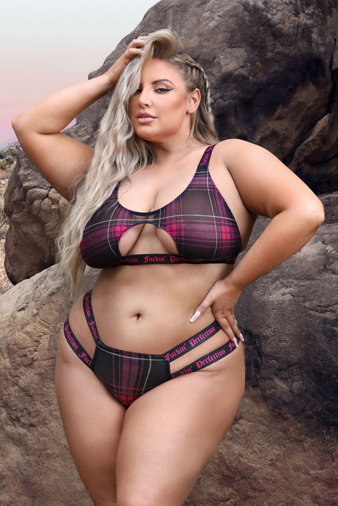 Fantasy Lingerie - Vibes - Fuckin' Perfection Bralette & Panty - Black/Pink - Queen Size - Stag Shop