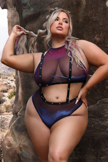 Fantasy Lingerie - Vibes - Stardust Halter & Suspender Bottoms - Multicolour - Queen Size - Stag Shop