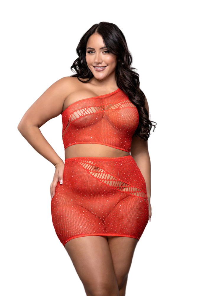Fantasy Lingerie - Vixen - Set The Tone Rhinestone Top & Skirt - Plus Size - Stag Shop