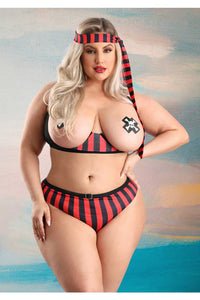 Thumbnail for Fantasy Lingerie - Treasured Pirate Costume Set - Plus Size - Red/Black - Stag Shop