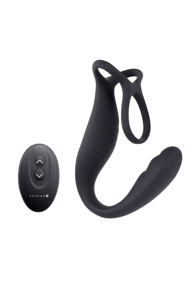 Gender X - The Wrangler Vibrating Prostate Probe & Cock Ring - Black - Stag Shop