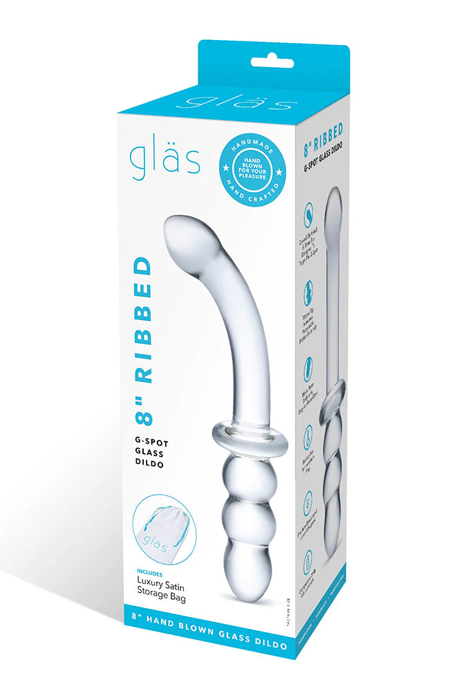 Gläs - 8" Ribbed G-Spot Double Ended Glass Dildo - Clear - Stag Shop