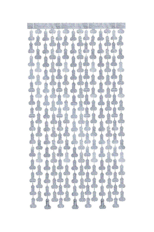 Little Genie - Glitterati Metallic Foil Disco Penis Curtains - Silver - Stag Shop