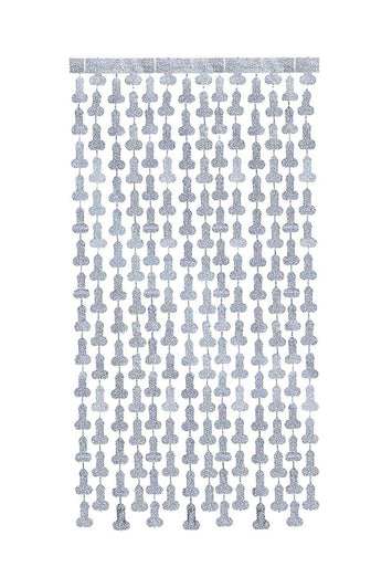 Little Genie - Glitterati Metallic Foil Disco Penis Curtains - Silver - Stag Shop