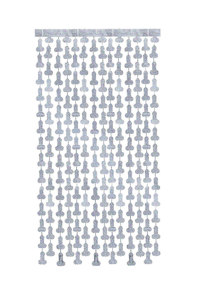Little Genie - Glitterati Metallic Foil Disco Penis Curtains - Silver - Stag Shop