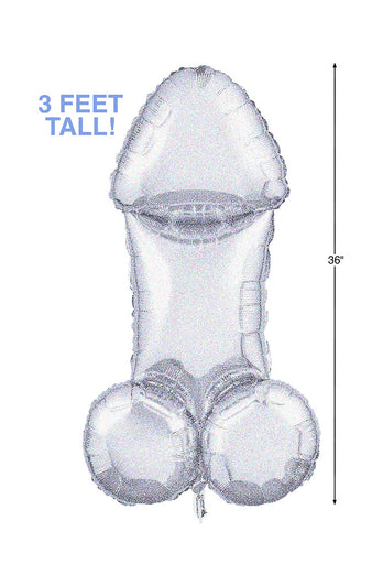 Little Genie - Glitterati Disco Penis 3ft Mylar Balloon - Silver - Stag Shop