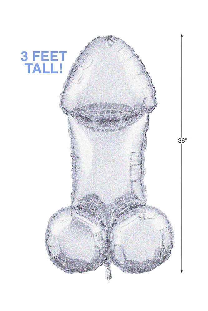 Little Genie - Glitterati Disco Penis 3ft Mylar Balloon - Silver - Stag Shop