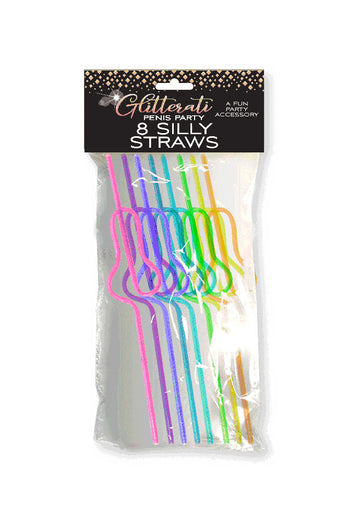 Little Genie - Glitterati Penis Silly Straws - 8pk - Stag Shop