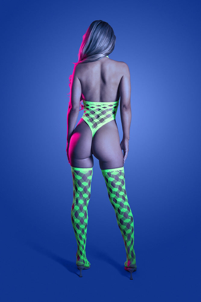 Fantasy Lingerie - Glow - Adrenaline Rhinestone Teddy & Stockings - Stag Shop