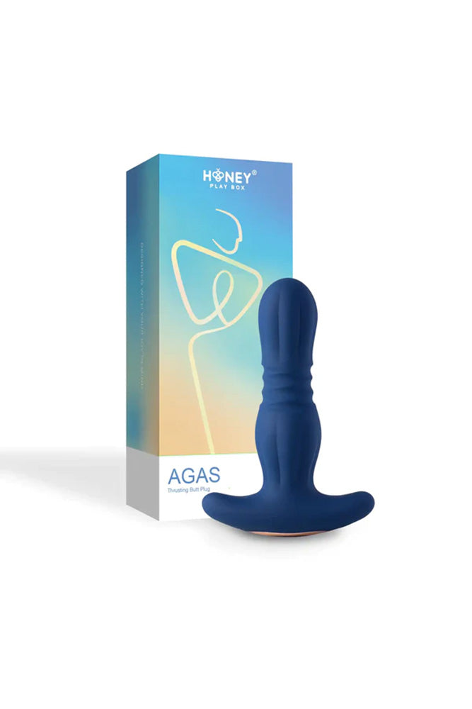 Honey Play Box - Agas Thrusting Butt Plug with Remote Control - Blue - Stag Shop