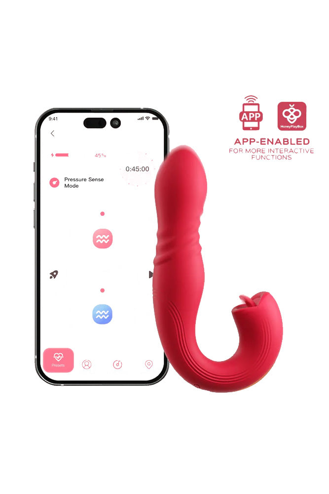 Honey Play Box - Joi Thrusting G-Spot Vibrator with Flickering Tongue & App Control - Red - Stag Shop