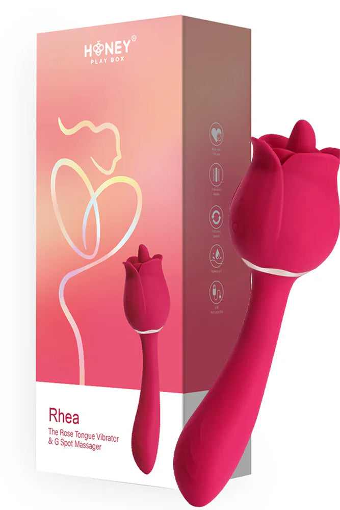 Honey Play Box - Rhea The Rose Licking Tongue & G-Spot Vibrator - Red - Stag Shop