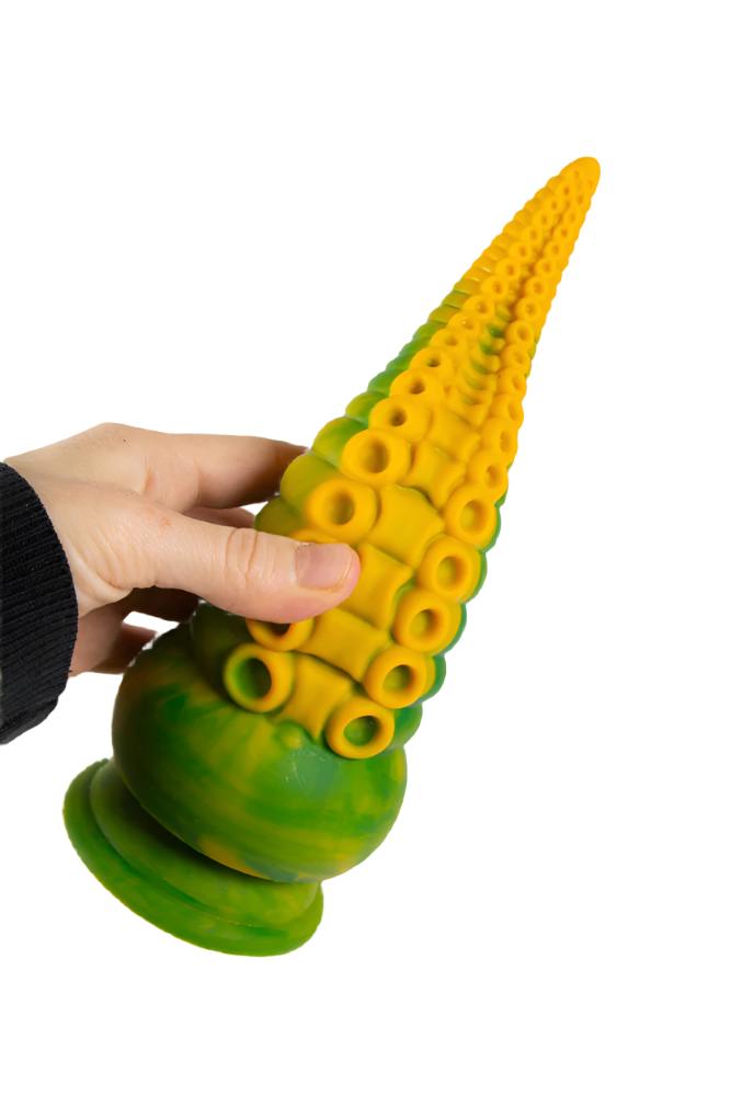 Icon Brands - Alien Nation - Octopod 9" Vibrating Silicone Dildo - Yellow/Green