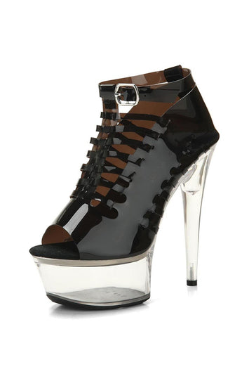 Lapdance Shoes - LS-26 - 6 Inch Platform Dress Sandals - Black/Clear - Stag Shop