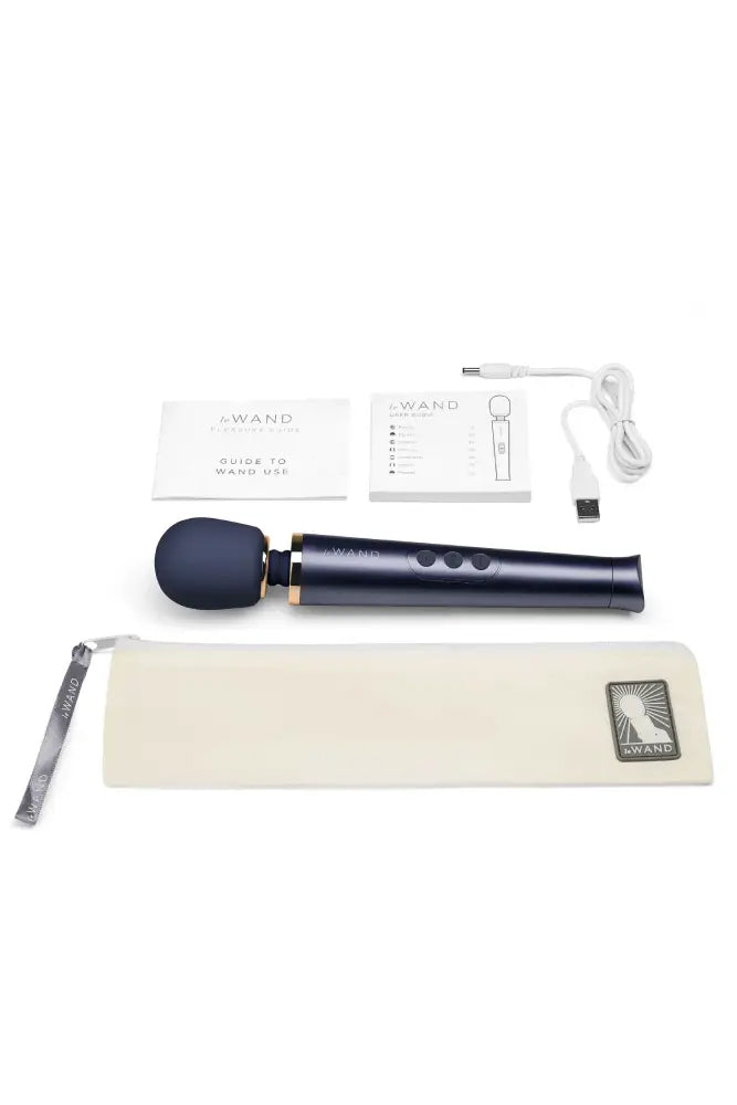 Le Wand - Petite Rechargeable Vibrating Massage Wand - Navy - Stag Shop