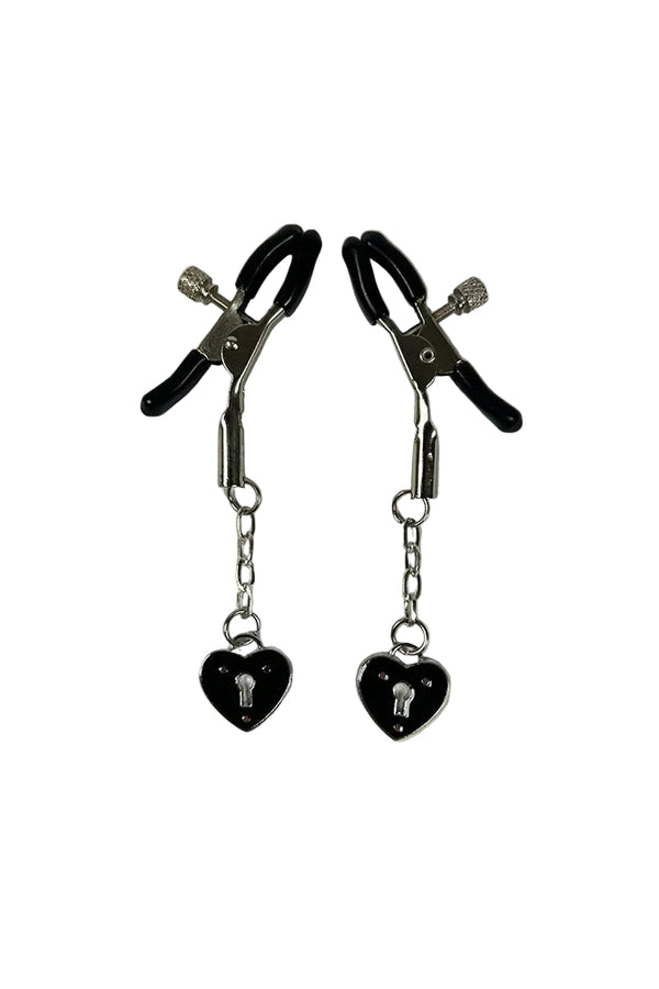 Little Genie - Sexy AF Nipple Clamps With Padlock Heart Charms