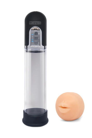 Electric Eel - Lux Fetish - 2-in-1 Blowjob Auto Sucker & Penis Enlarger Pump - Clear/Black - Stag Shop