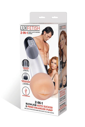 Electric Eel - Lux Fetish - 2-in-1 Blowjob Auto Sucker & Penis Enlarger Pump - Clear/Black - Stag Shop