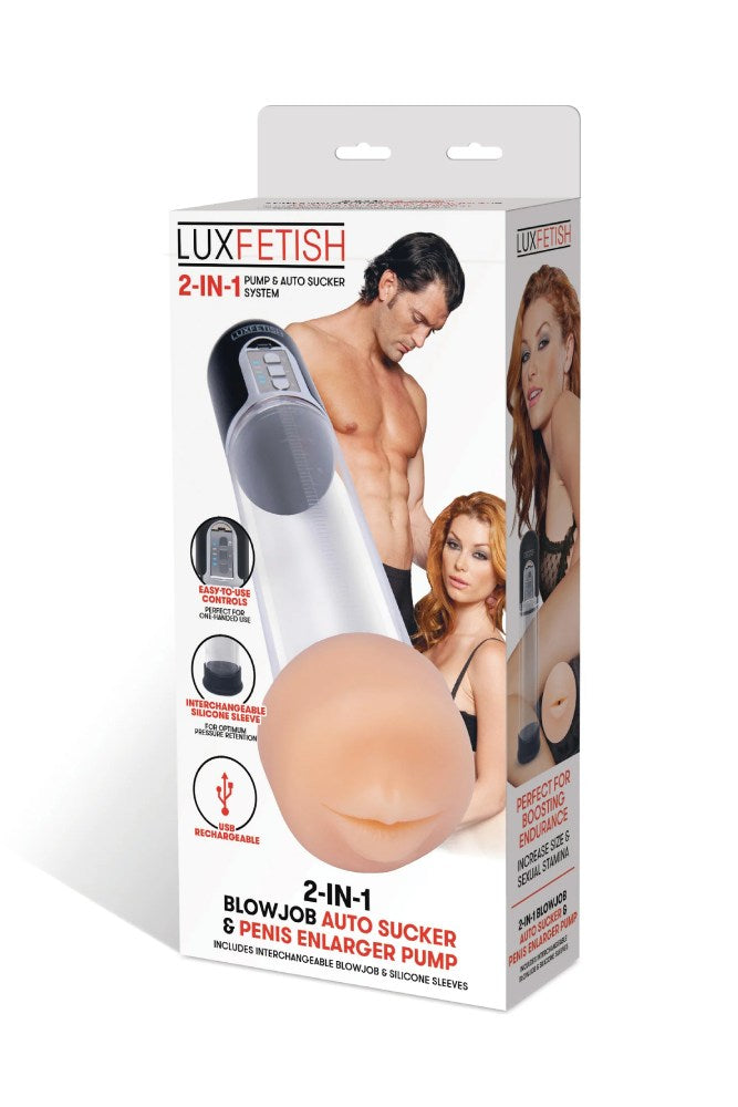 Electric Eel - Lux Fetish - 2-in-1 Blowjob Auto Sucker & Penis Enlarger Pump - Clear/Black - Stag Shop