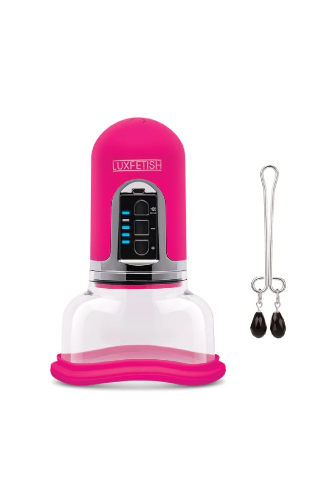 Electric Eel - Lux Fetish - Rechargeable 4-Function Auto Pussy Pump With Clit Clamp - Pink - Stag Shop