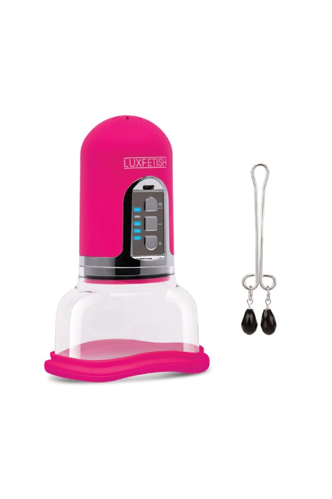Electric Eel - Lux Fetish - Rechargeable 4-Function Auto Pussy Pump With Clit Clamp - Pink - Stag Shop